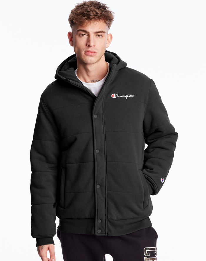 Champion Mens Jackets NZ - Reverse Weave Puffer Black ( 4681-QKUJH )